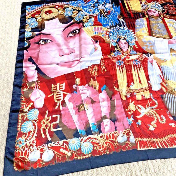 Asian Emperor Empress Scarf large silky feel square wrap modern colorful satin - Picture 4 of 8